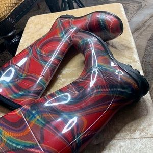 Red Plaid Rain boots